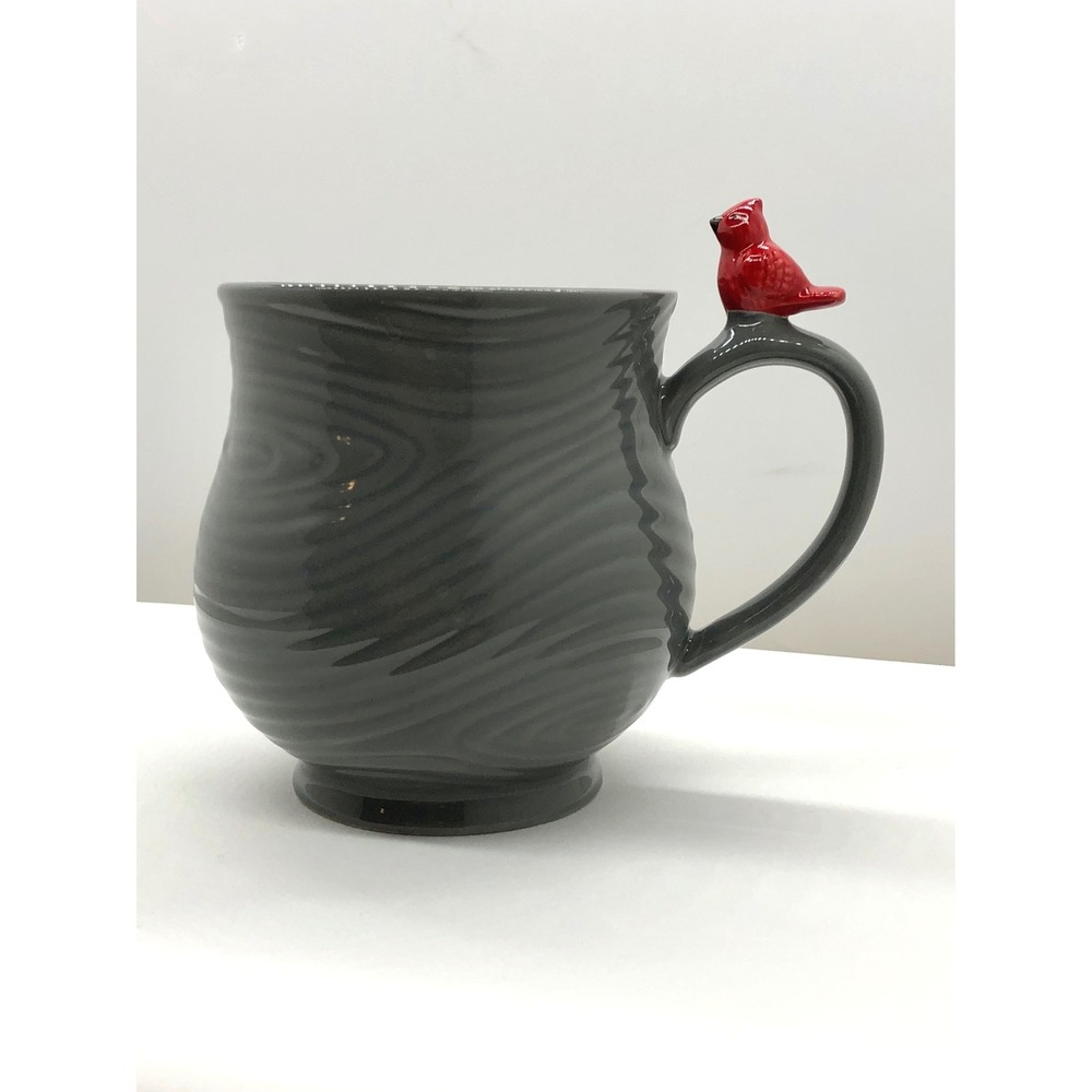 Temp-tations Woodland 16oz Gray Mug with 3D Red Cardinal Bird Handle